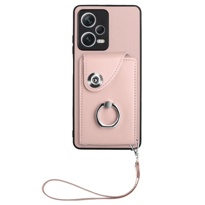 For Xiaomi Poco X5/Redmi Note 12 5G Global Organ Card Bag Ring Holder PU Phone Case with Lanyard(Pink) - Xiaomi Cases by buy2fix | Online Shopping UK | buy2fix