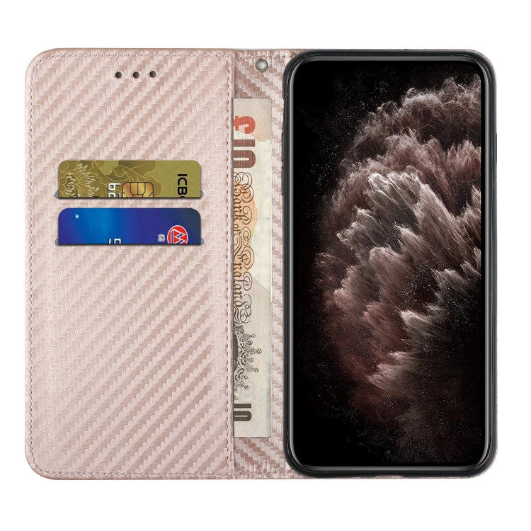 For Xiaomi Redmi 13C Carbon Fiber Texture Flip Holder Leather Phone Case(Rose Gold) - 13C Cases by buy2fix | Online Shopping UK | buy2fix