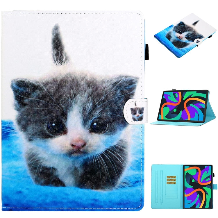 For Lenovo Tab M11/ Xiaoxin Pad 11 2024 Coloured Drawing Stitching Smart Leather Tablet Case(Blue White Cat) - Lenovo by buy2fix | Online Shopping UK | buy2fix