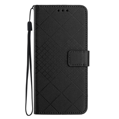 For OnePlus 12 5G Global Rhombic Grid Texture Leather Phone Case(Black) - OnePlus Cases by buy2fix | Online Shopping UK | buy2fix