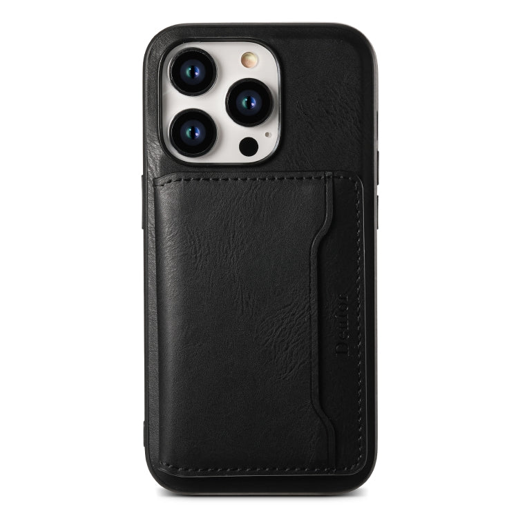 For iPhone 14 Plus Denior Cowhide Texture Leather MagSafe Detachable Wallet Phone Case(Black) - iPhone 14 Plus Cases by Denior | Online Shopping UK | buy2fix