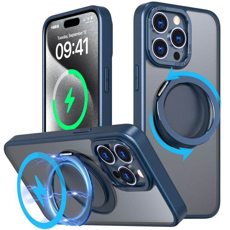 For iPhone 15 Pro 360-degree Rotating MagSafe Magnetic Holder Phone Case(Navy Blue) - iPhone 15 Pro Cases by buy2fix | Online Shopping UK | buy2fix