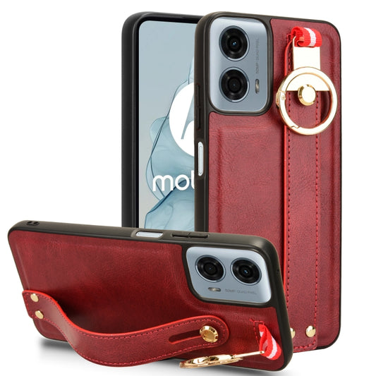 For Motorola Moto G Power 2024 Wristband Leather Back Phone Case(Red) - Motorola Cases by buy2fix | Online Shopping UK | buy2fix