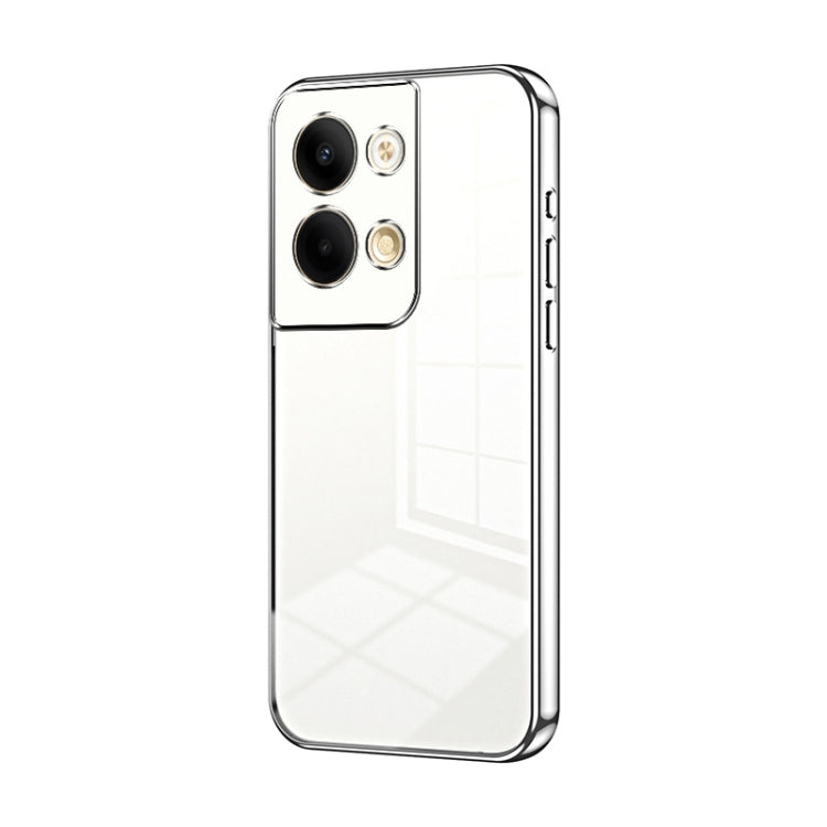 For OPPO Reno9 / Reno9 Pro Transparent Plating Fine Hole Phone Case(Silver) - OPPO Cases by buy2fix | Online Shopping UK | buy2fix