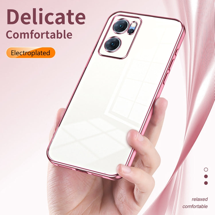 For OPPO Reno7 5G Transparent Plating Fine Hole Phone Case(Pink) - OPPO Cases by buy2fix | Online Shopping UK | buy2fix