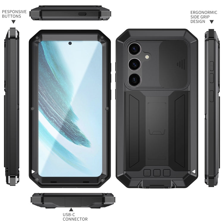 For Samsung Galaxy S24+ 5G R-JUST Sliding Camera Life Waterproof Holder Phone Case(Black) - Galaxy S24+ 5G Cases by R-JUST | Online Shopping UK | buy2fix