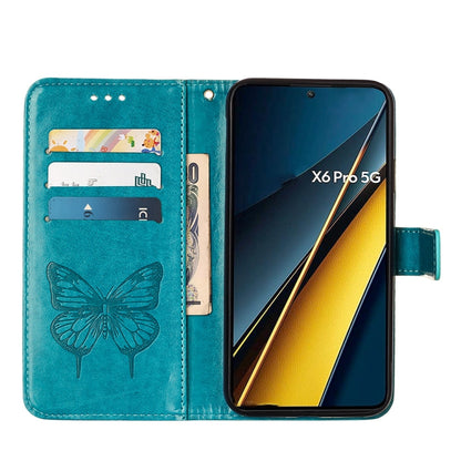 For Xiaomi Redmi K70E Embossed Butterfly Leather Phone Case(Blue) - K70E Cases by buy2fix | Online Shopping UK | buy2fix
