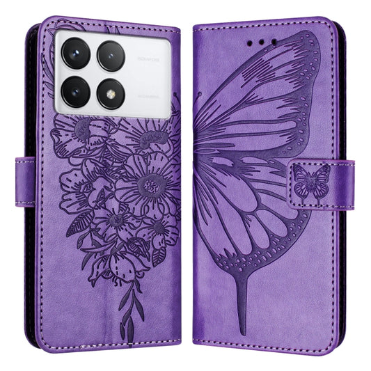 For Xiaomi Redmi K70 / K70 Pro Embossed Butterfly Leather Phone Case(Purple) - K70 Cases by buy2fix | Online Shopping UK | buy2fix