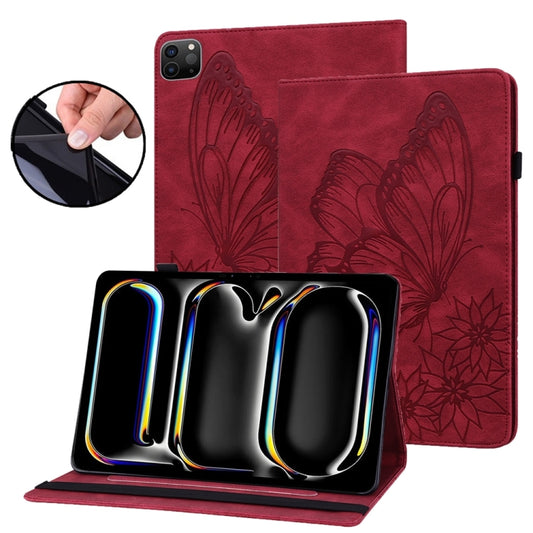 For iPad Pro 13 2024 Big Butterfly Embossed Leather Tablet Case(Red) - iPad Pro 13 2024 Cases by buy2fix | Online Shopping UK | buy2fix