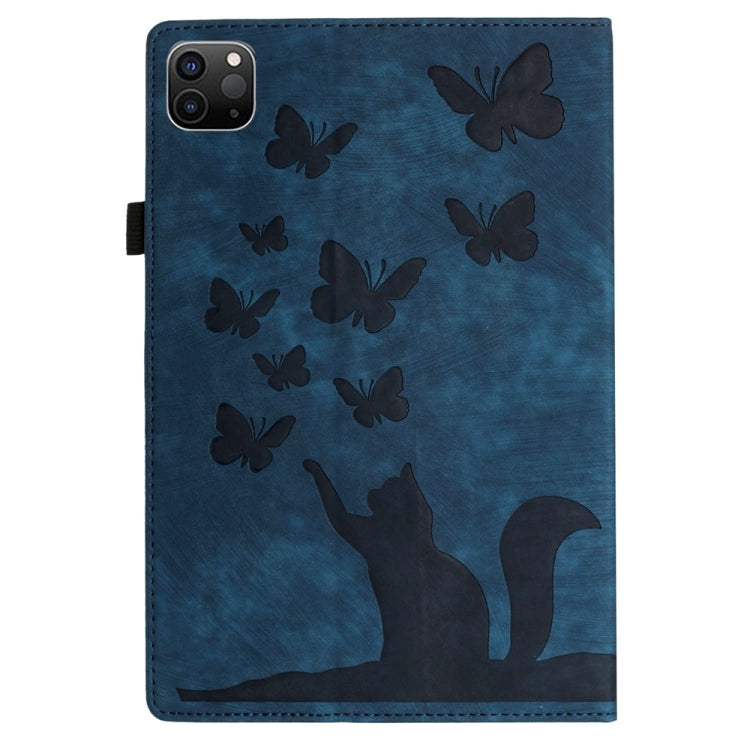 For iPad Pro 12.9 2022 / Air 13 2024 Butterfly Cat Embossing Leather Tablet Case(Dark Blue) - iPad Pro 12.9 (2022/2021) Cases by buy2fix | Online Shopping UK | buy2fix