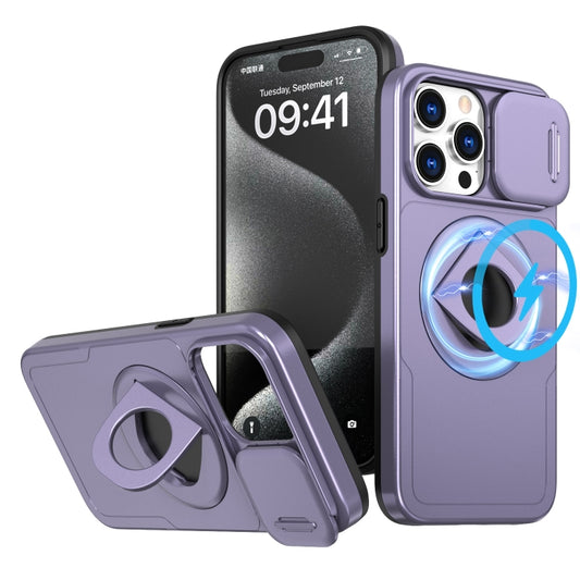 For iPhone 15 Pro Max Camshield MagSafe Ring Holder Armor Phone Case(Purple) - iPhone 15 Pro Max Cases by buy2fix | Online Shopping UK | buy2fix