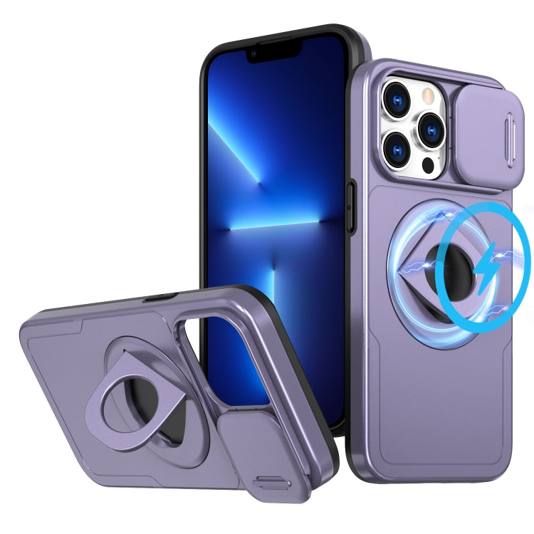 For iPhone 13 Pro Camshield MagSafe Ring Holder Armor Phone Case(Purple) - iPhone 13 Pro Cases by buy2fix | Online Shopping UK | buy2fix