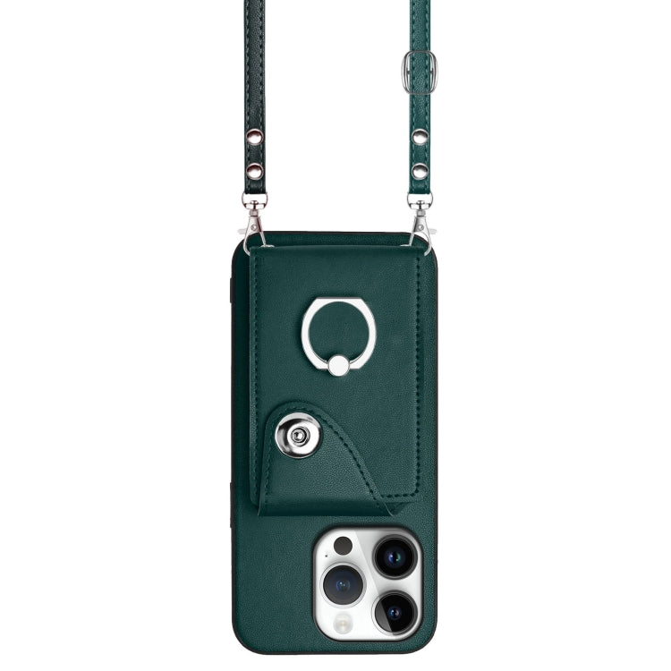 For iPhone 16 Pro Organ Card Bag Ring Holder Phone Case with Long Lanyard(Green) - iPhone 16 Pro Cases by buy2fix | Online Shopping UK | buy2fix