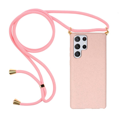 For Samsung Galaxy S24 Ultra 5G Wheat Straw Material + TPU Phone Case with Lanyard(Pink) - Galaxy S24 Ultra 5G Cases by buy2fix | Online Shopping UK | buy2fix