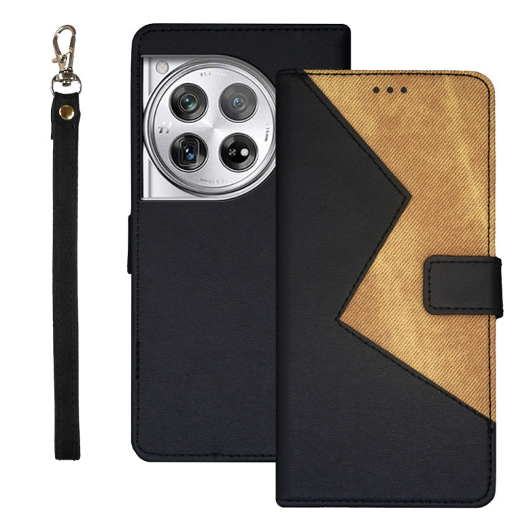 For OnePlus 12 idewei Two-color Splicing Leather Phone Case(Black) - OnePlus Cases by idewei | Online Shopping UK | buy2fix