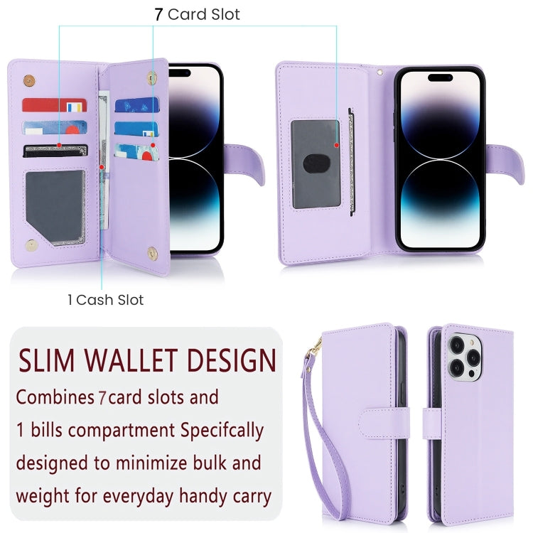 For iPhone 16 Pro Max Multi-Card Wallet RFID Leather Phone Case(Light Purple) - iPhone 16 Pro Max Cases by buy2fix | Online Shopping UK | buy2fix