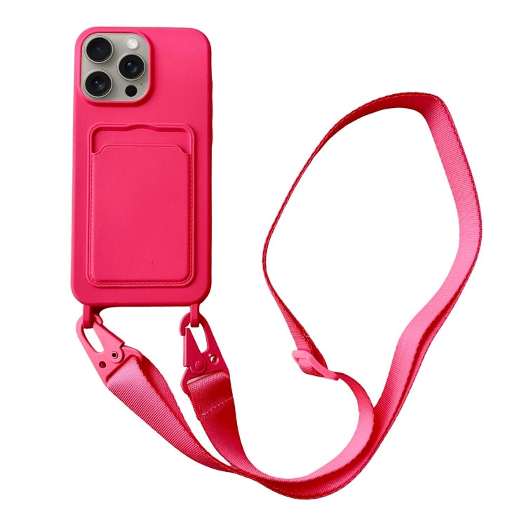 For iPhone 16 Pro Max Card Slot Liquid Silicone Phone Case with Lanyard(Rose Red) - iPhone 16 Pro Max Cases by buy2fix | Online Shopping UK | buy2fix