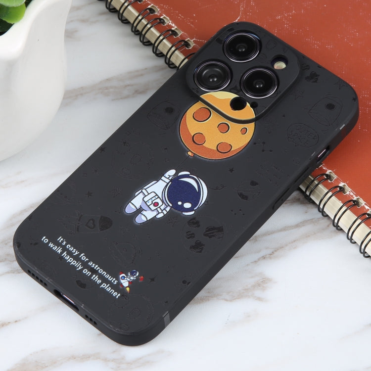 For iPhone 16 Pro Astronaut Pattern Silicone Straight Edge Phone Case(Planet Landing-Black) - iPhone 16 Pro Cases by buy2fix | Online Shopping UK | buy2fix