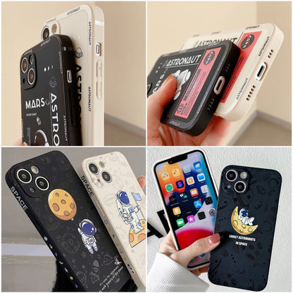 For iPhone 16 Pro Astronaut Pattern Silicone Straight Edge Phone Case(Planet Landing-Black) - iPhone 16 Pro Cases by buy2fix | Online Shopping UK | buy2fix