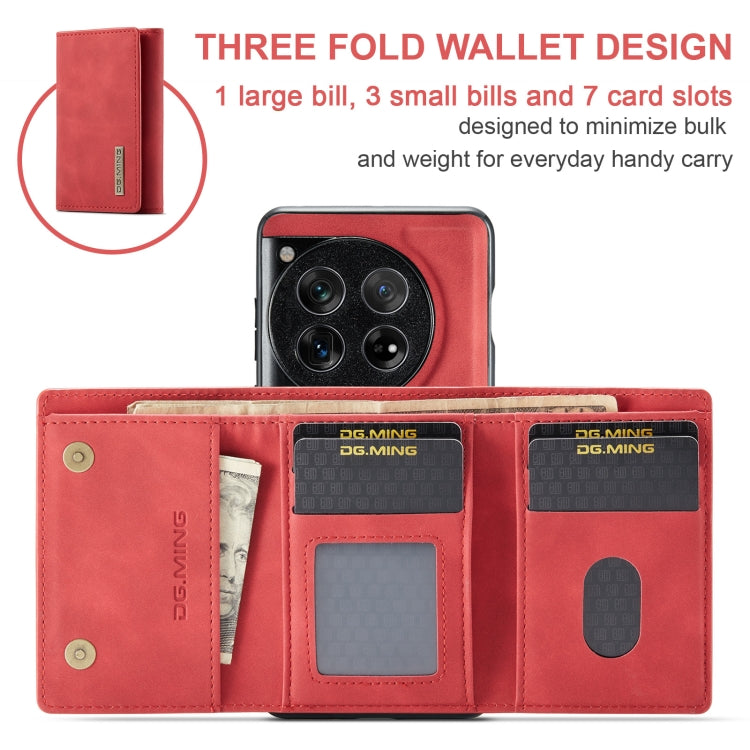 For OnePlus 12 DG.MING M1 Series 3-Fold Multi Card Wallet + Magnetic Phone Case(Red) - OnePlus Cases by DG.MING | Online Shopping UK | buy2fix