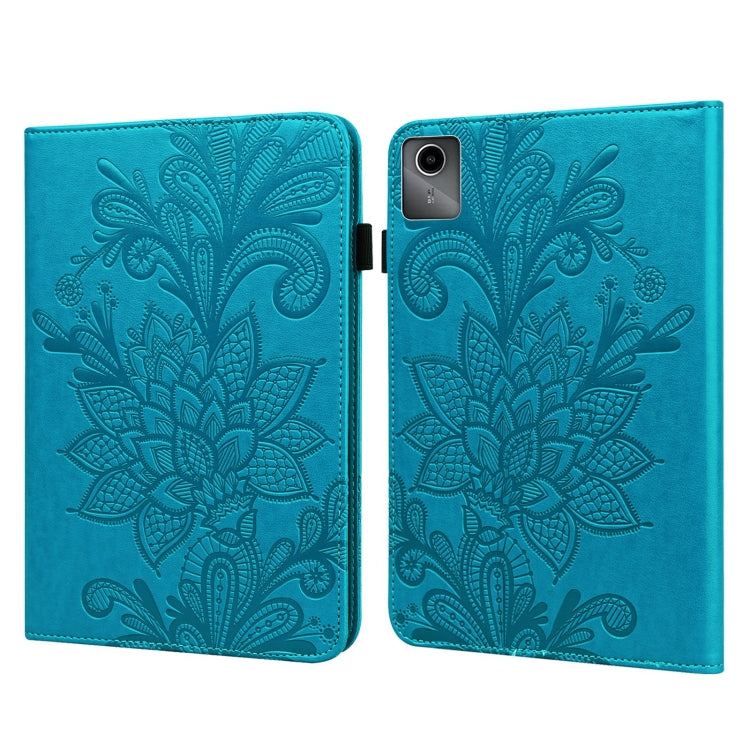 For Lenovo Tab M11 / Xiaoxin Pad 11 2024 Lace Flower Embossing Pattern Leather Tablet Case(Blue) - Lenovo by buy2fix | Online Shopping UK | buy2fix