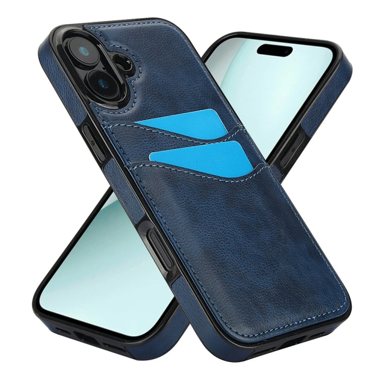 For iPhone 16 Plus Litchi Leather Skin Card Slots Phone Case(Blue) - iPhone 16 Plus Cases by buy2fix | Online Shopping UK | buy2fix