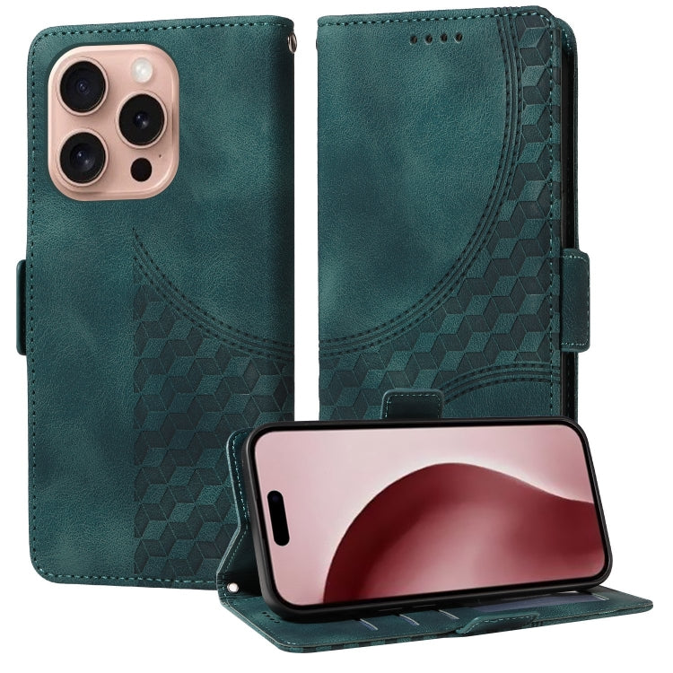 For iPhone 16 Pro Max Embossed Rhombus Starry Leather Phone Case(Green) - iPhone 16 Pro Max Cases by buy2fix | Online Shopping UK | buy2fix