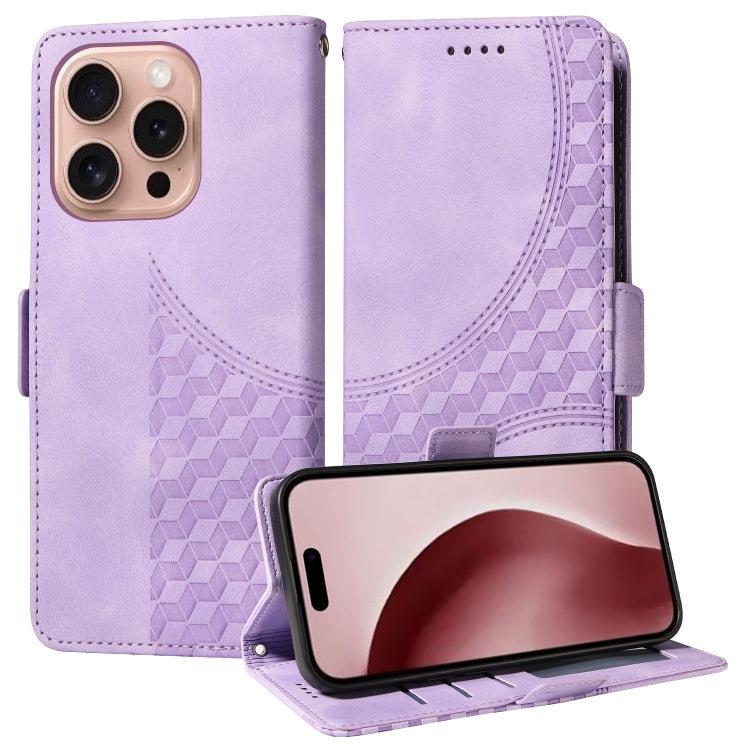 For iPhone 16 Pro Max Embossed Rhombus Starry Leather Phone Case(Purple) - iPhone 16 Pro Max Cases by buy2fix | Online Shopping UK | buy2fix