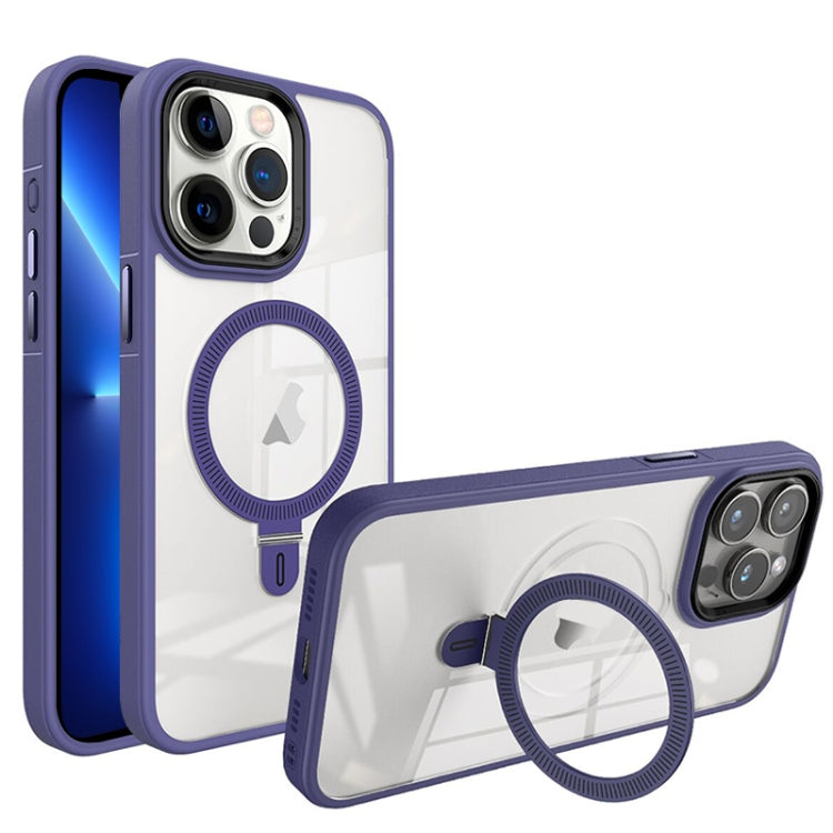 For iPhone 13 Pro Shield Armor MagSafe Holder Phone Case(Deep Purple) - iPhone 13 Pro Cases by buy2fix | Online Shopping UK | buy2fix