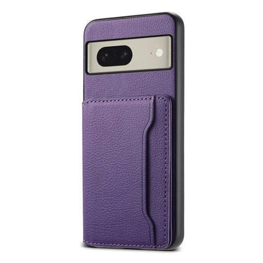 For Google Pixel 8 Calf Texture Card Bag Design Full Coverage Phone Case(Purple) - Google Cases by buy2fix | Online Shopping UK | buy2fix