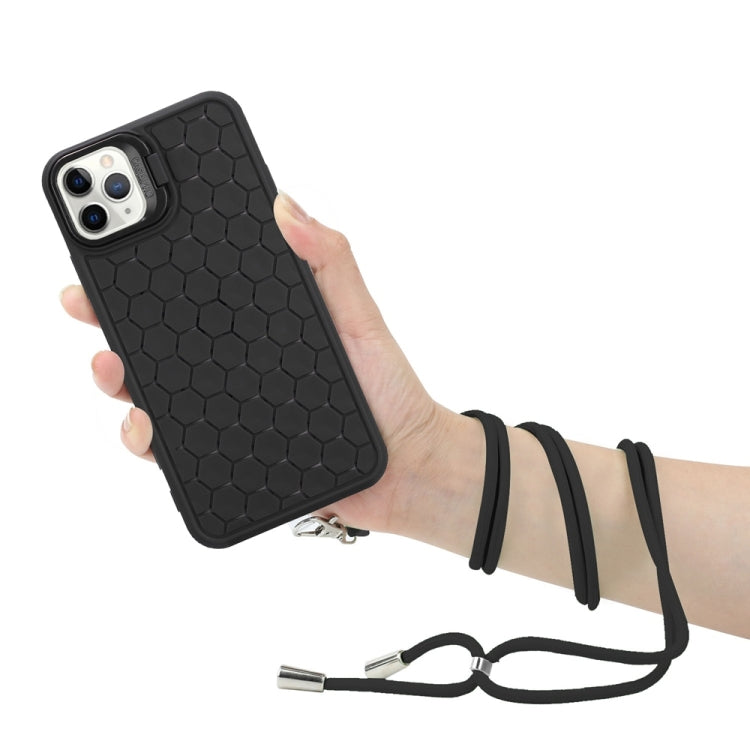 For iPhone 16 Pro Max Honeycomb Radiating Lens Holder Magsafe Phone Case with Lanyard(Black) - iPhone 16 Pro Max Cases by buy2fix | Online Shopping UK | buy2fix