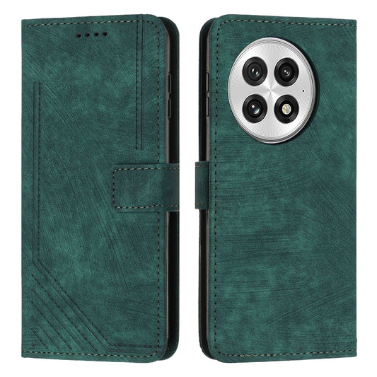 For OnePlus 13 Skin Feel Stripe Pattern Leather Phone Case with Lanyard(Green) - OnePlus Cases by buy2fix | Online Shopping UK | buy2fix