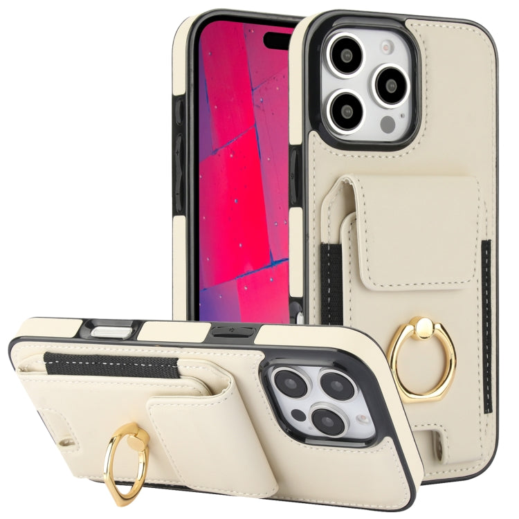 For iPhone 16 Pro Elastic Card Bag Ring Holder Phone Case(White) - iPhone 16 Pro Cases by buy2fix | Online Shopping UK | buy2fix