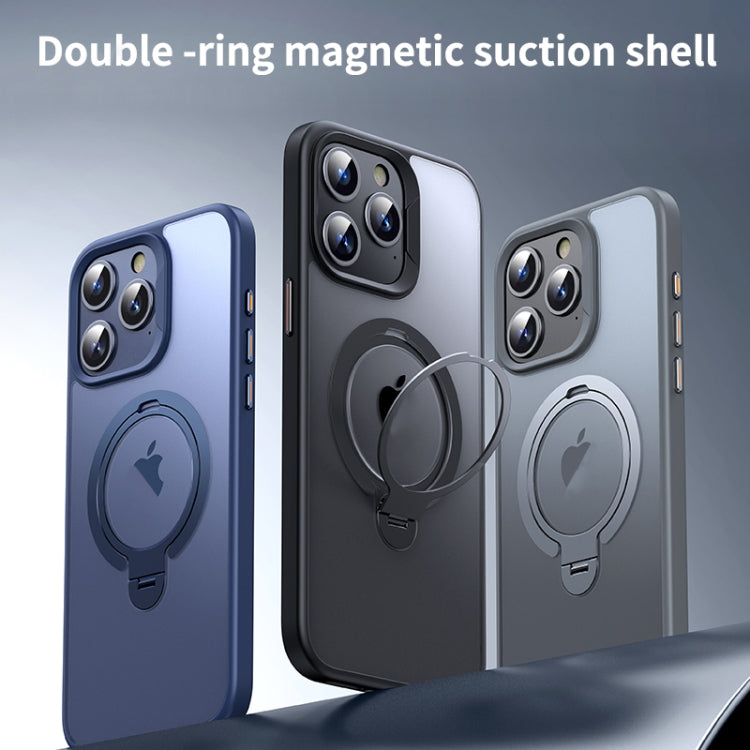 For iPhone 15 Pro Max Double Ring MagSafe Magnetic Holder Phone Case(Matte Black) - iPhone 15 Pro Max Cases by buy2fix | Online Shopping UK | buy2fix