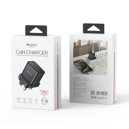Yesido YC81 PD 25W USB-C/Type-C Interface GaN Fast Charging Charger(UK Plug) - USB Charger by Yesido | Online Shopping UK | buy2fix