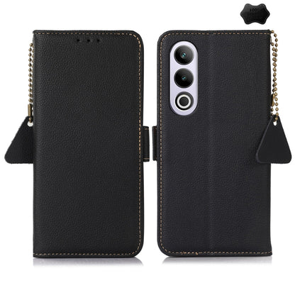 For OnePlus CE4 5G Global Side-Magnetic TJ Genuine Leather RFID Phone Case(Black) - OnePlus Cases by buy2fix | Online Shopping UK | buy2fix