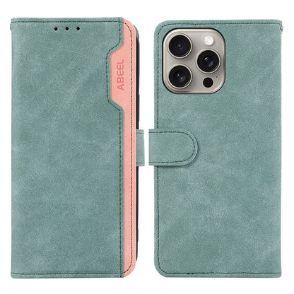 For iPhone 16 Pro Max ABEEL Color Block Magnetic RFID Leather Phone Case(Cyan-Pink) - iPhone 16 Pro Max Cases by buy2fix | Online Shopping UK | buy2fix