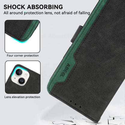 For iPhone 16 Pro ABEEL Color Block Magnetic RFID Leather Phone Case(Black-Green) - iPhone 16 Pro Cases by buy2fix | Online Shopping UK | buy2fix