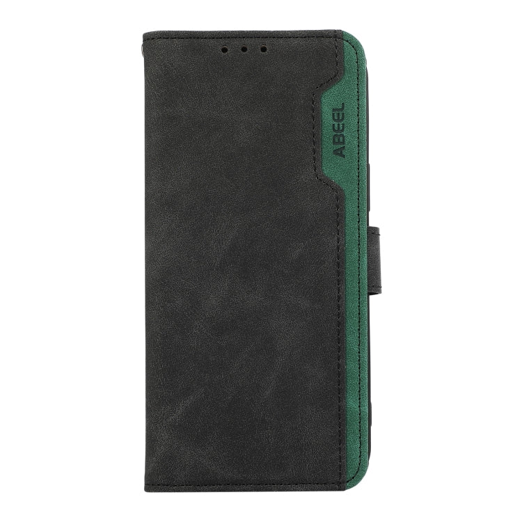 For iPhone 16 Plus ABEEL Color Block Magnetic RFID Leather Phone Case(Black-Green) - iPhone 16 Plus Cases by buy2fix | Online Shopping UK | buy2fix