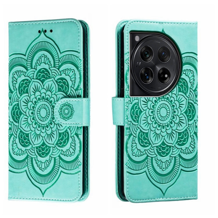 For OnePlus 12 Sun Mandala Embossing Pattern Phone Leather Case(Green) - OnePlus Cases by buy2fix | Online Shopping UK | buy2fix