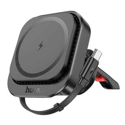 hoco HW23 Might Retractable Magnetic Wireless Fast Charging Car Air Outlet Holder(Black) - Wireless Charger Holders by hoco | Online Shopping UK | buy2fix