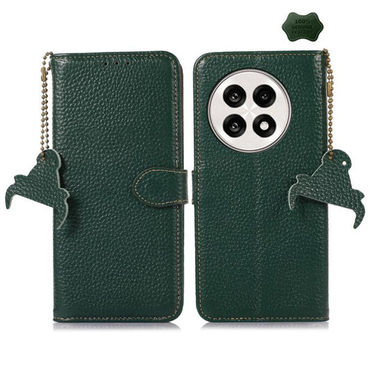 For OnePlus Ace 5 / 13R 5G Genuine Leather Litchi Texture RFID Leather Phone Case(Green) - OnePlus Cases by buy2fix | Online Shopping UK | buy2fix