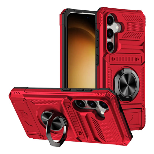 For Samsung Galaxy S24 5G TPU+PC Shockproof Card Phone Case with Metal Ring Holder(Red) - Galaxy S24 5G Cases by buy2fix | Online Shopping UK | buy2fix