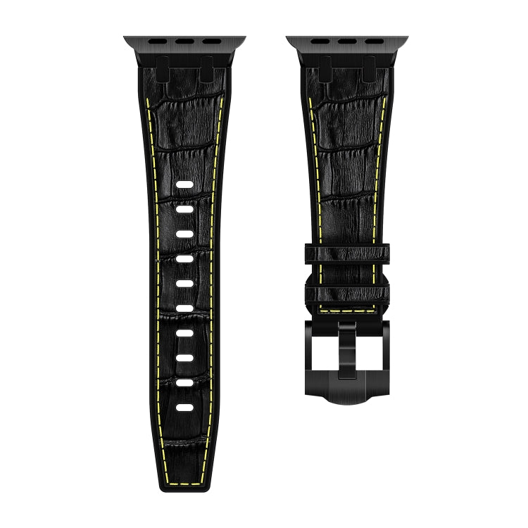 For Apple Watch Series 3 42mm Crocodile Texture Liquid Silicone Watch Band(Black Yellow Black) - Watch Bands by buy2fix | Online Shopping UK | buy2fix