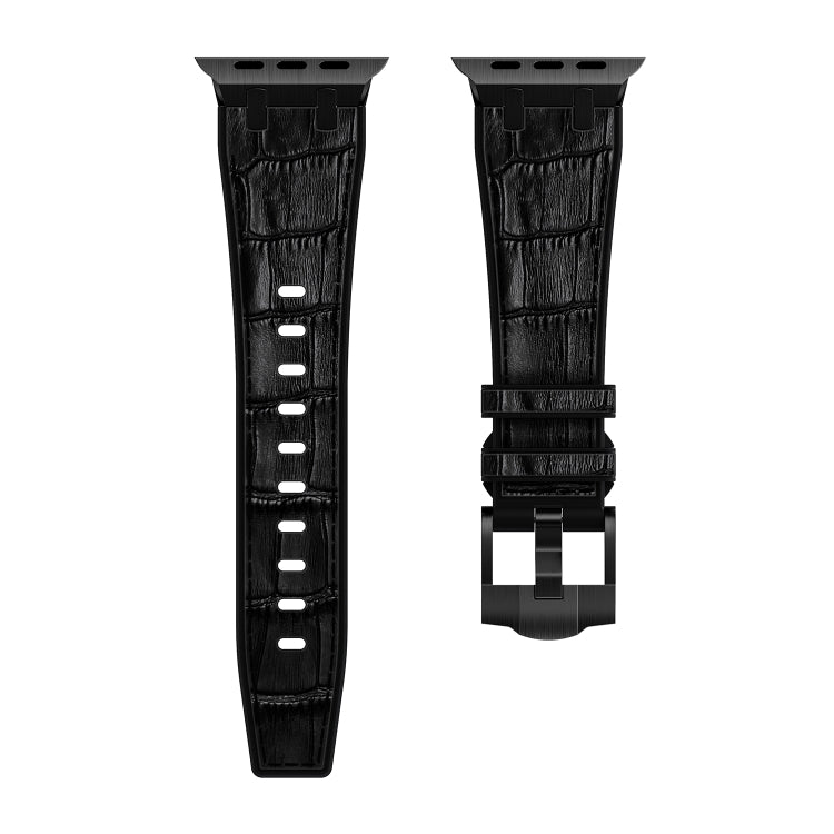 For Apple Watch Series 2 38mm Crocodile Texture Liquid Silicone Watch Band(Black Black) - Watch Bands by buy2fix | Online Shopping UK | buy2fix