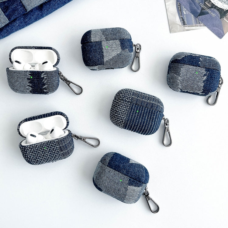 For AirPods Pro 2 Stitching Denim Cloth Bluetooth Earphone Protective Case(Rhombus) - For AirPods Pro 2 by buy2fix | Online Shopping UK | buy2fix