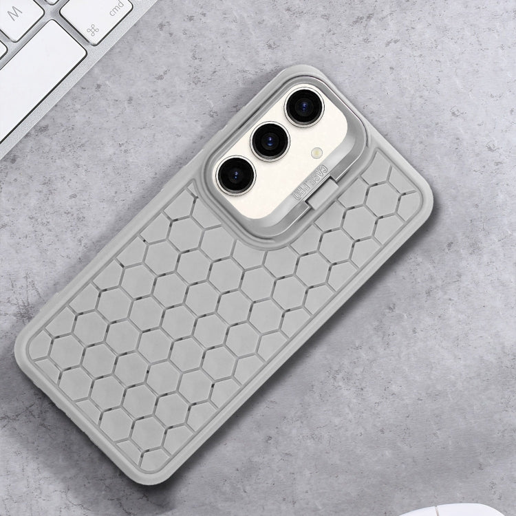 For Samsung Galaxy S23 FE 5G Honeycomb Radiating Lens Holder TPU Phone Case(Grey) - Galaxy S23 FE 5G Cases by buy2fix | Online Shopping UK | buy2fix