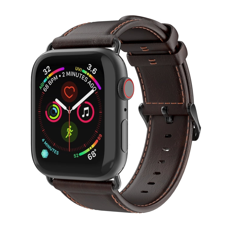 For Apple Watch Series 6 40mm DUX DUCIS Business Genuine Leather Watch Strap(Coffee) - Watch Bands by DUX DUCIS | Online Shopping UK | buy2fix