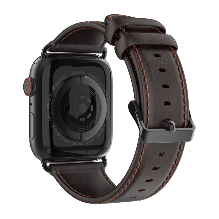 For Apple Watch Series 6 44mm DUX DUCIS Business Genuine Leather Watch Strap(Coffee) - Watch Bands by DUX DUCIS | Online Shopping UK | buy2fix