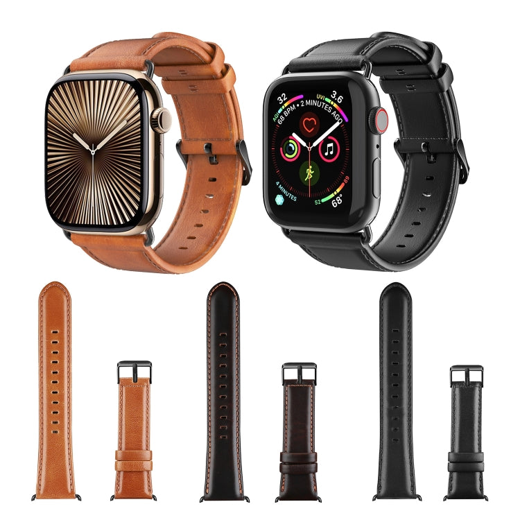 For Apple Watch 42mm DUX DUCIS Business Genuine Leather Watch Strap(Black) - Watch Bands by DUX DUCIS | Online Shopping UK | buy2fix